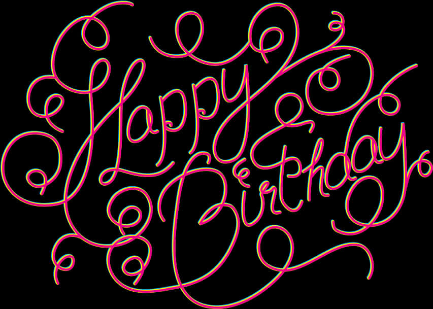 Neon Glow Happy Birthday Calligraphy PNG