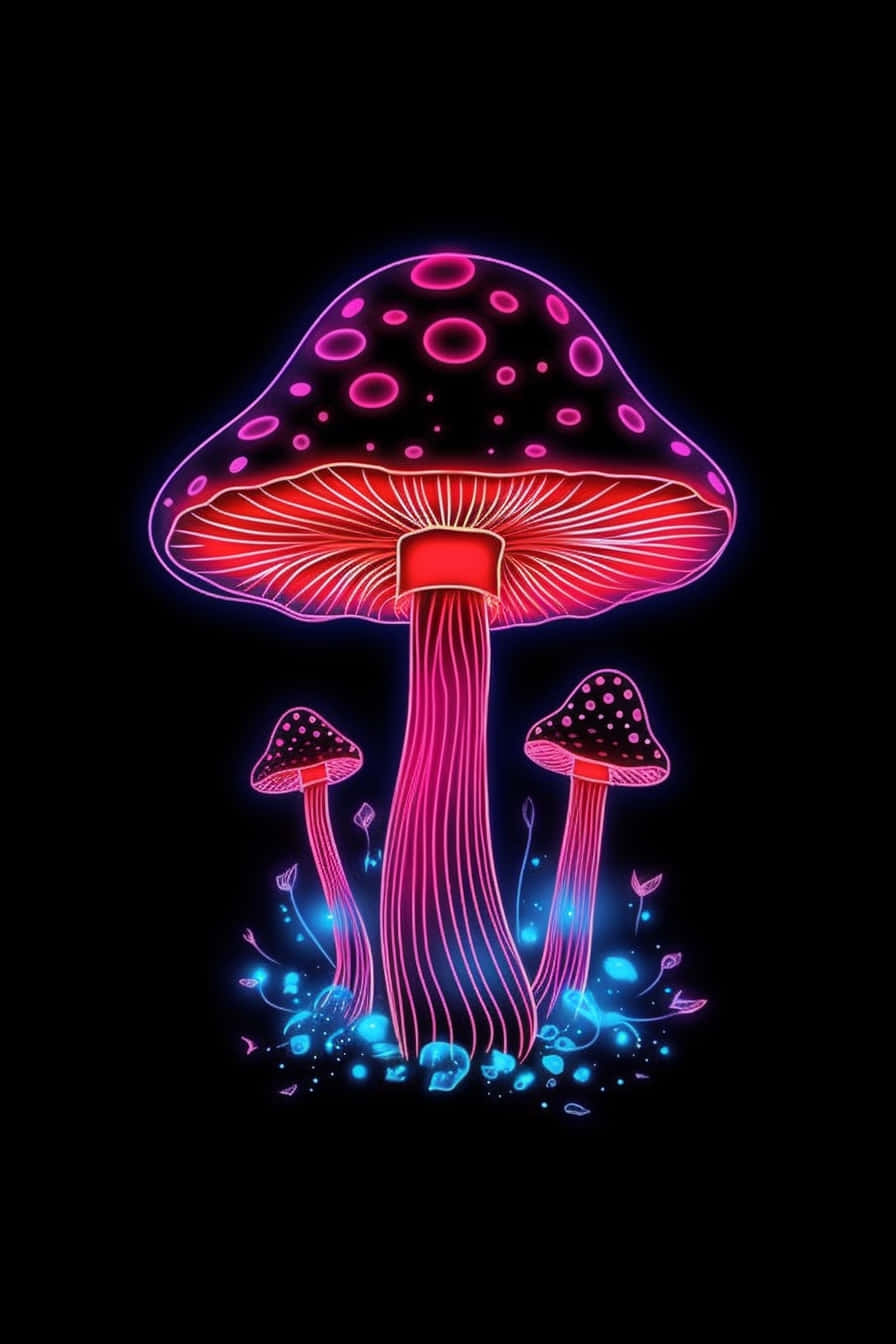 Neon Glow Mushroom Art Wallpaper