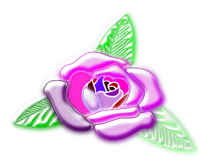 Neon Glow Purple Rose Art PNG