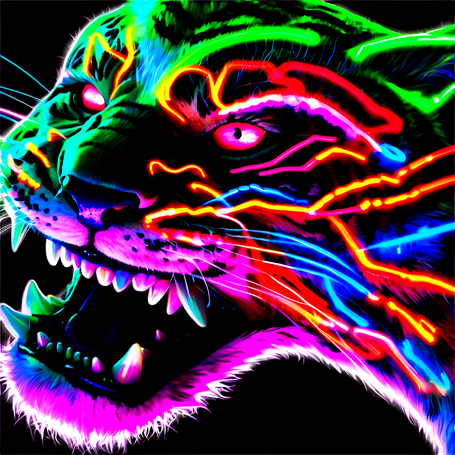 Neon Glow Tiger Face Png Bts30 PNG