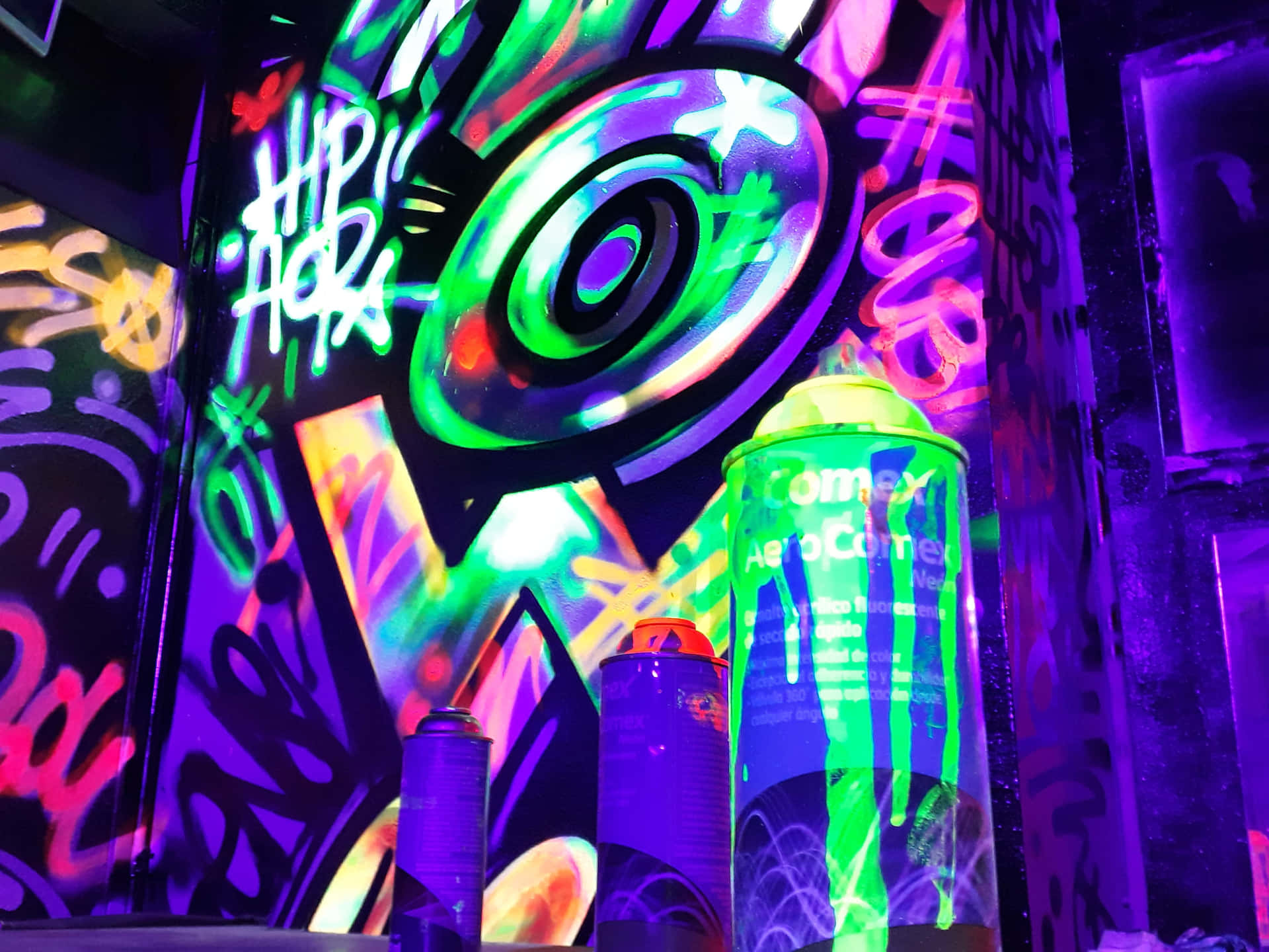 Neon Graffiti Artand Spray Cans.jpg Wallpaper
