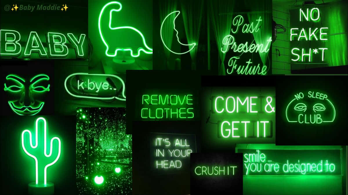 Neon Green Desk Aesthetic Wallpaper