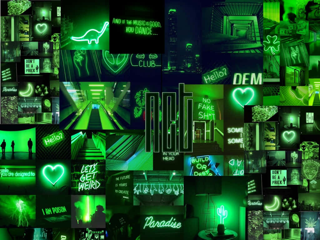 Undesktop Estetico In Verde Neon. Sfondo