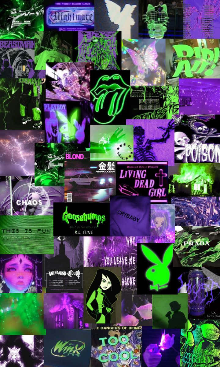 A stimulating visual experience of neon green and purple. Wallpaper
