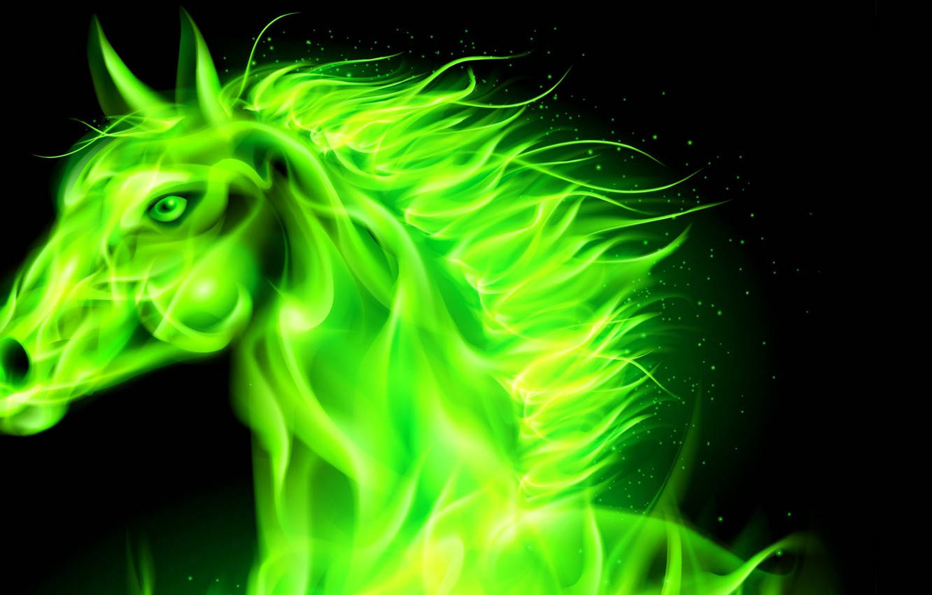 Neon Green Fire Horse Wallpaper
