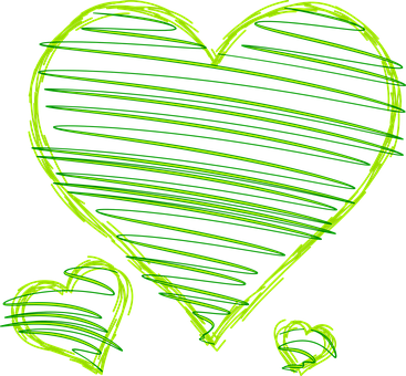Neon Green Sketch Hearts PNG