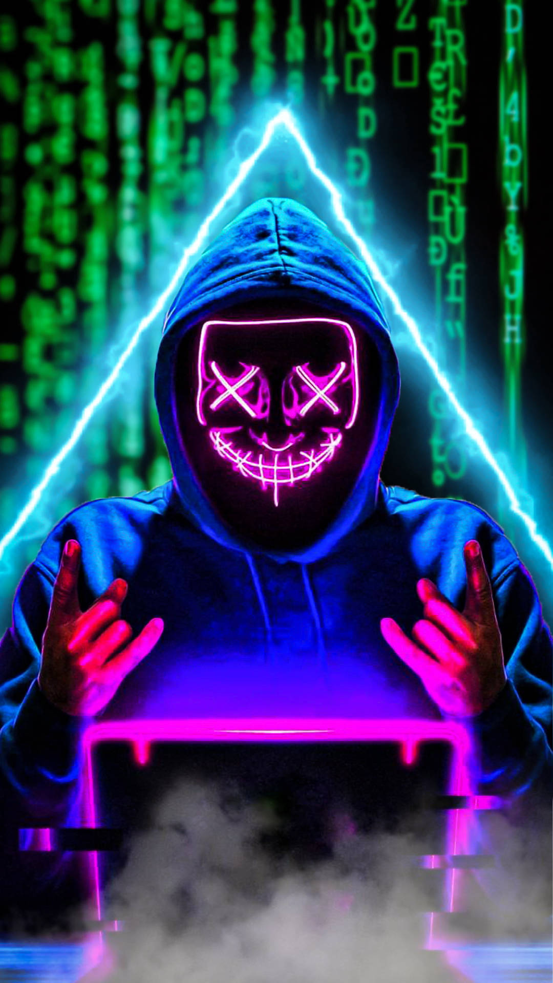 Neon Hacker With Triangle Hacking Android Wallpaper