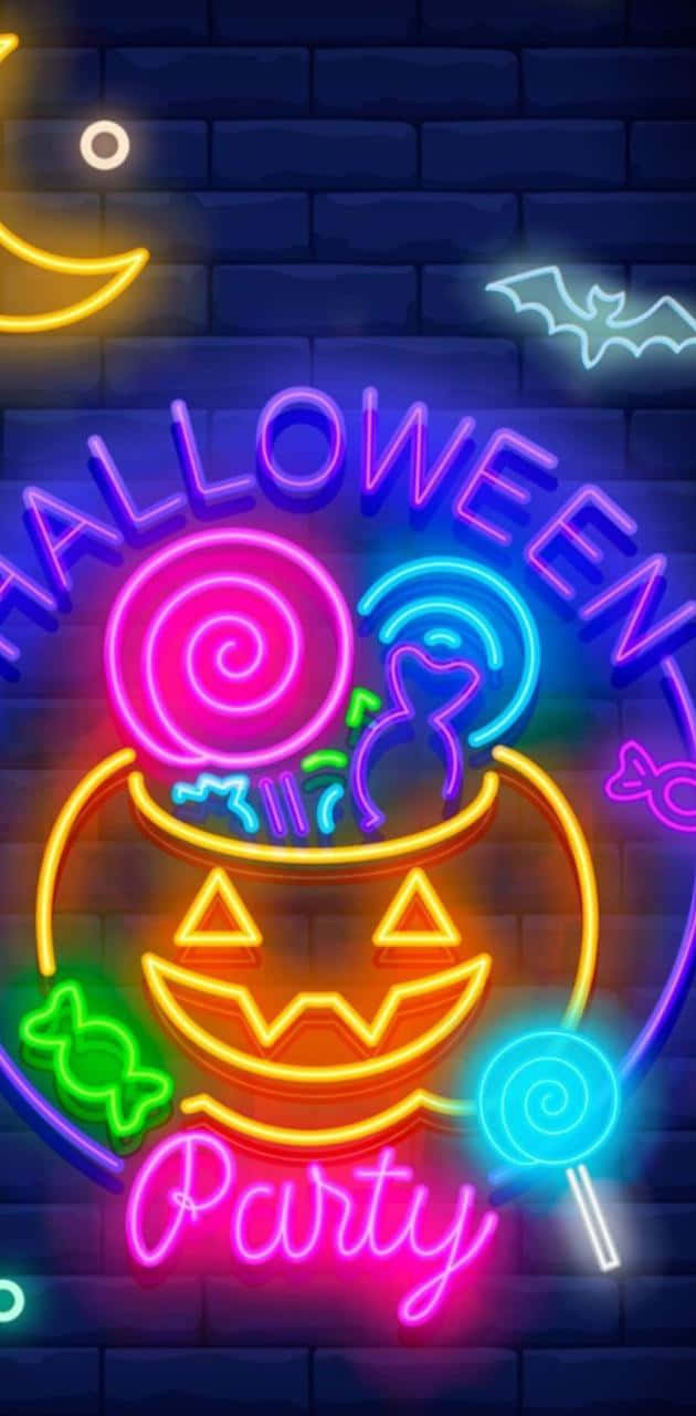 Letrerode Fiesta De Halloween En Neón Fondo de pantalla