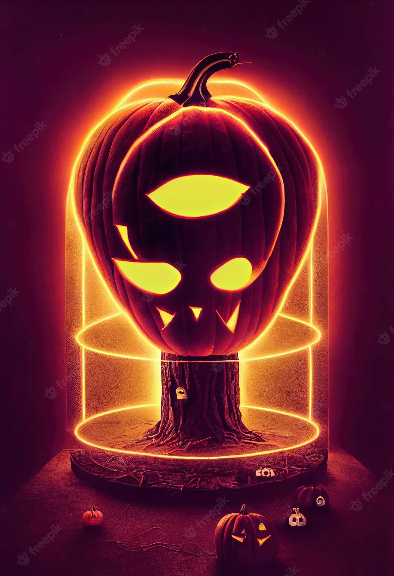 Oplysdin Halloween Med Neon-dekorationer Wallpaper