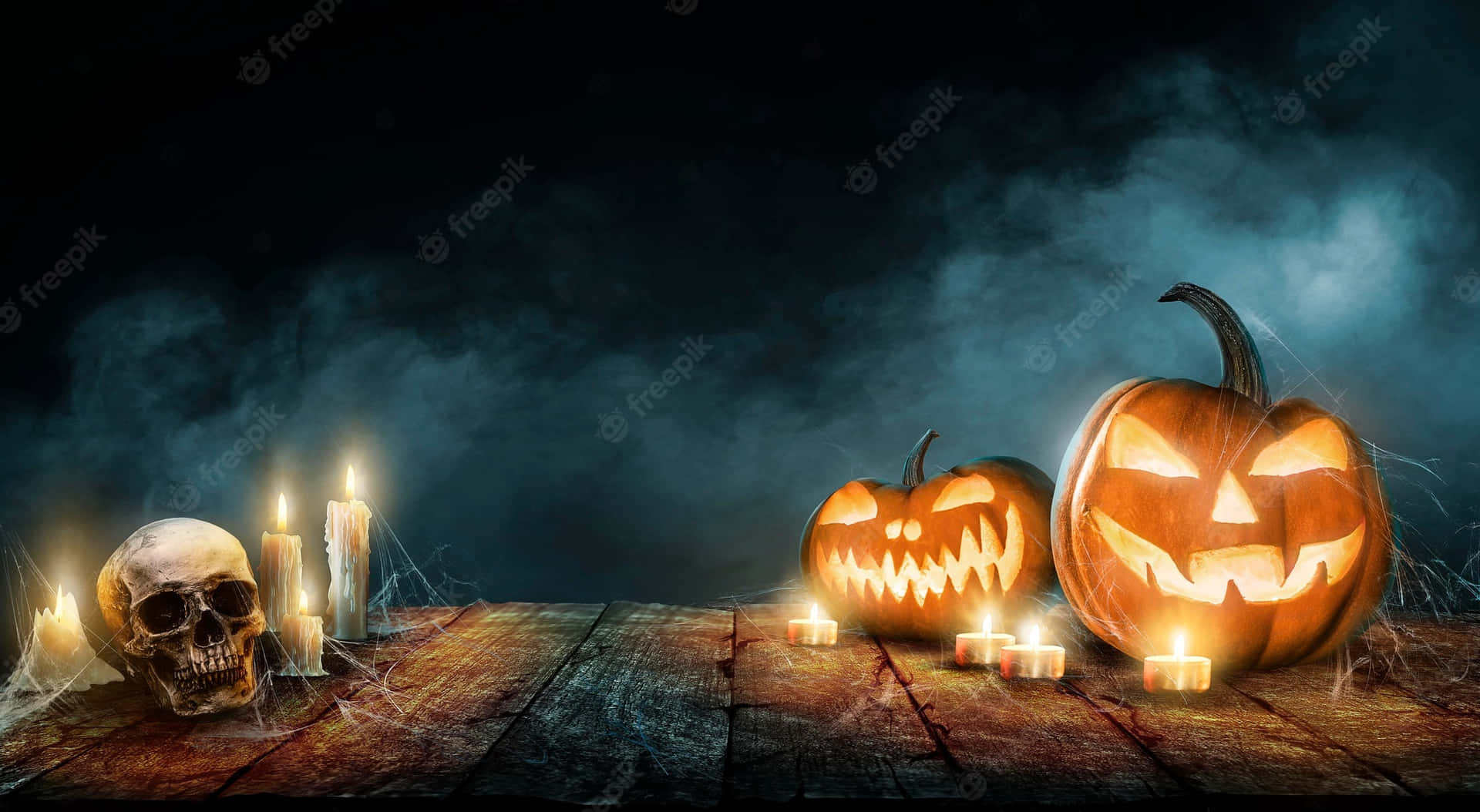 Enuhyggelig Og Farverig Neonlys Halloween-scene. Wallpaper