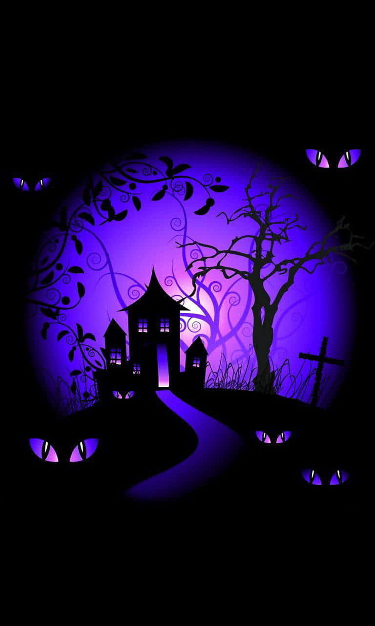 Purple Neon Halloween Moon Wallpaper