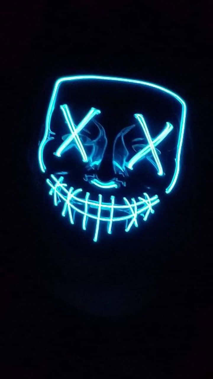 Neon Halloween Mask With Terrifying Smile Wallpaper