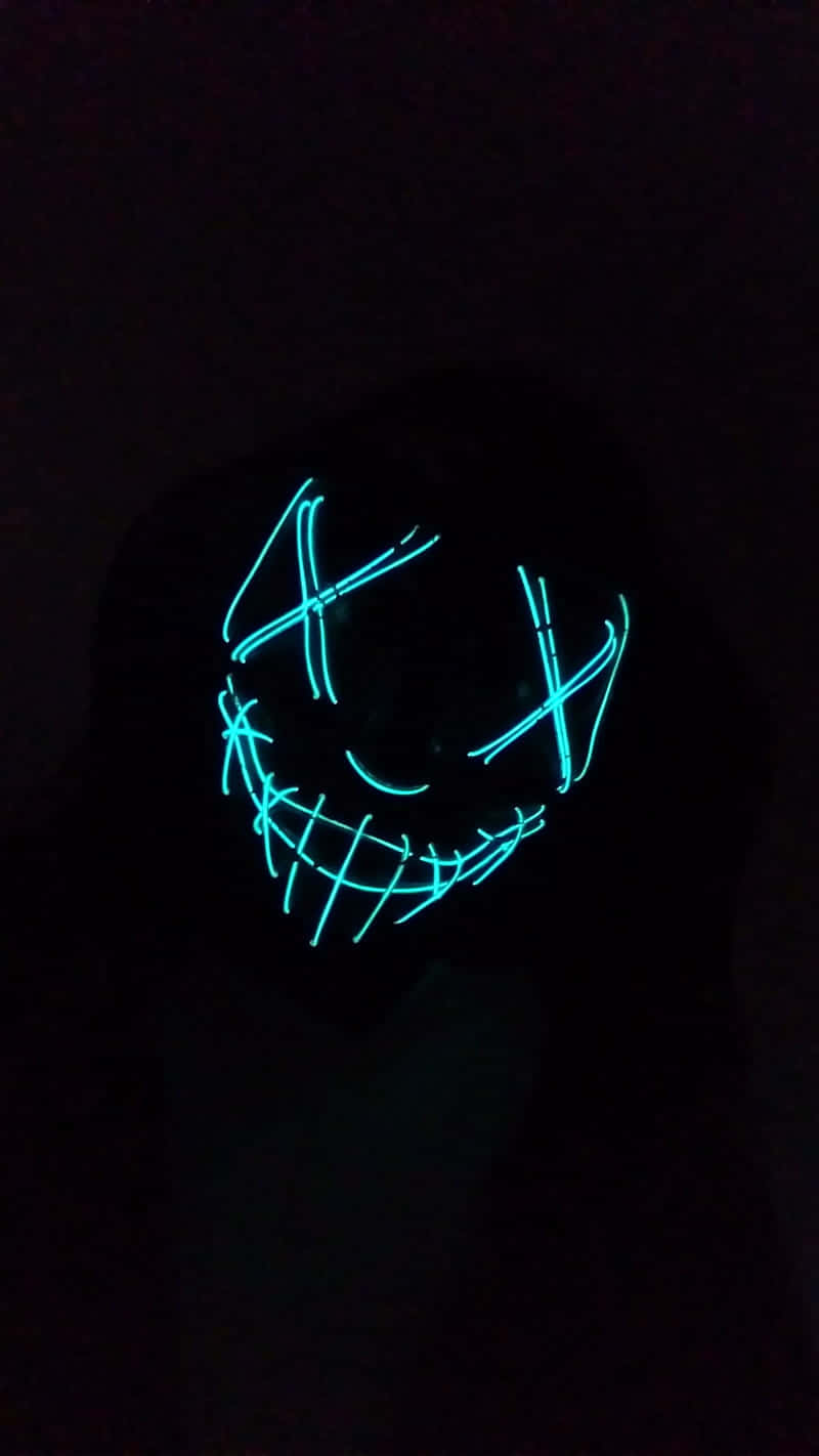 Cyan Neon Halloween Mask Wallpaper