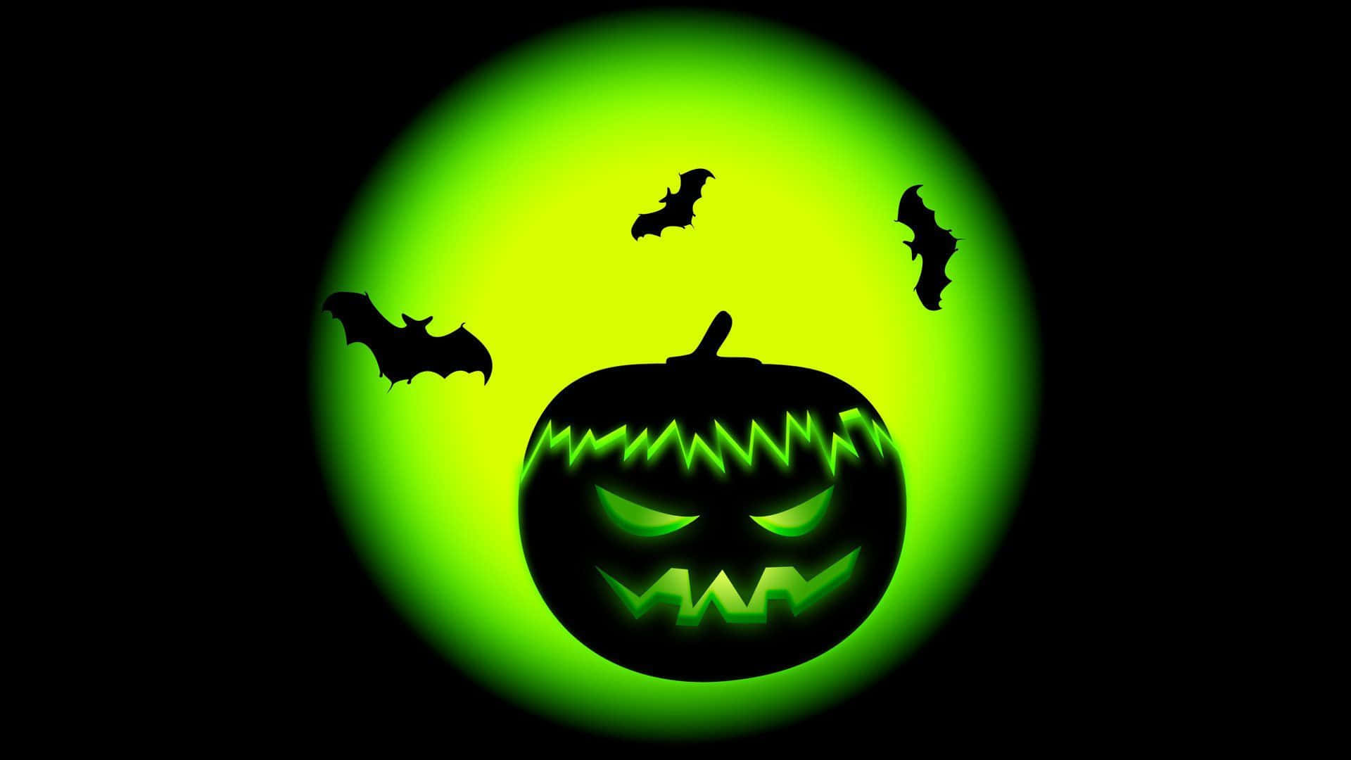 Green Neon Halloween Jack-o-lantern Wallpaper