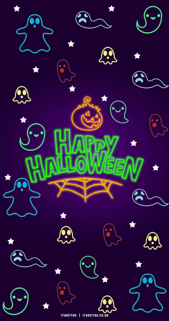 Spökliktneon Halloween-firande Wallpaper