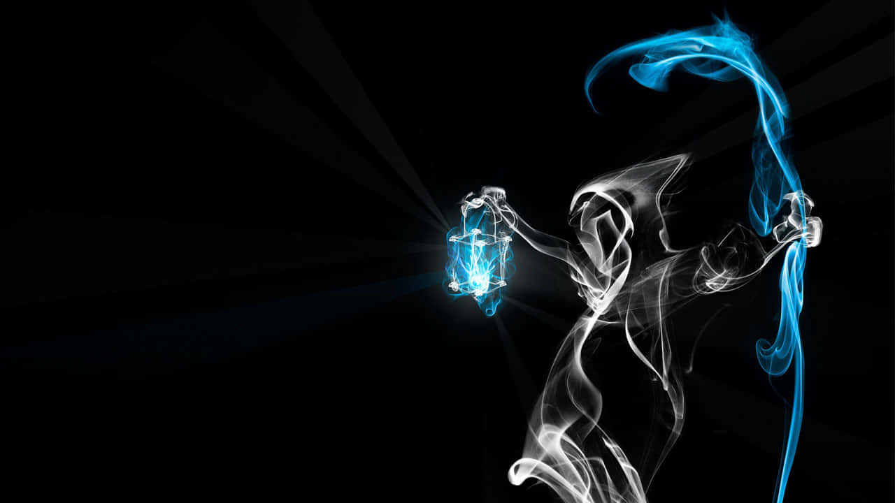 Enblå Rökig Figur Med Ett Svärd Wallpaper