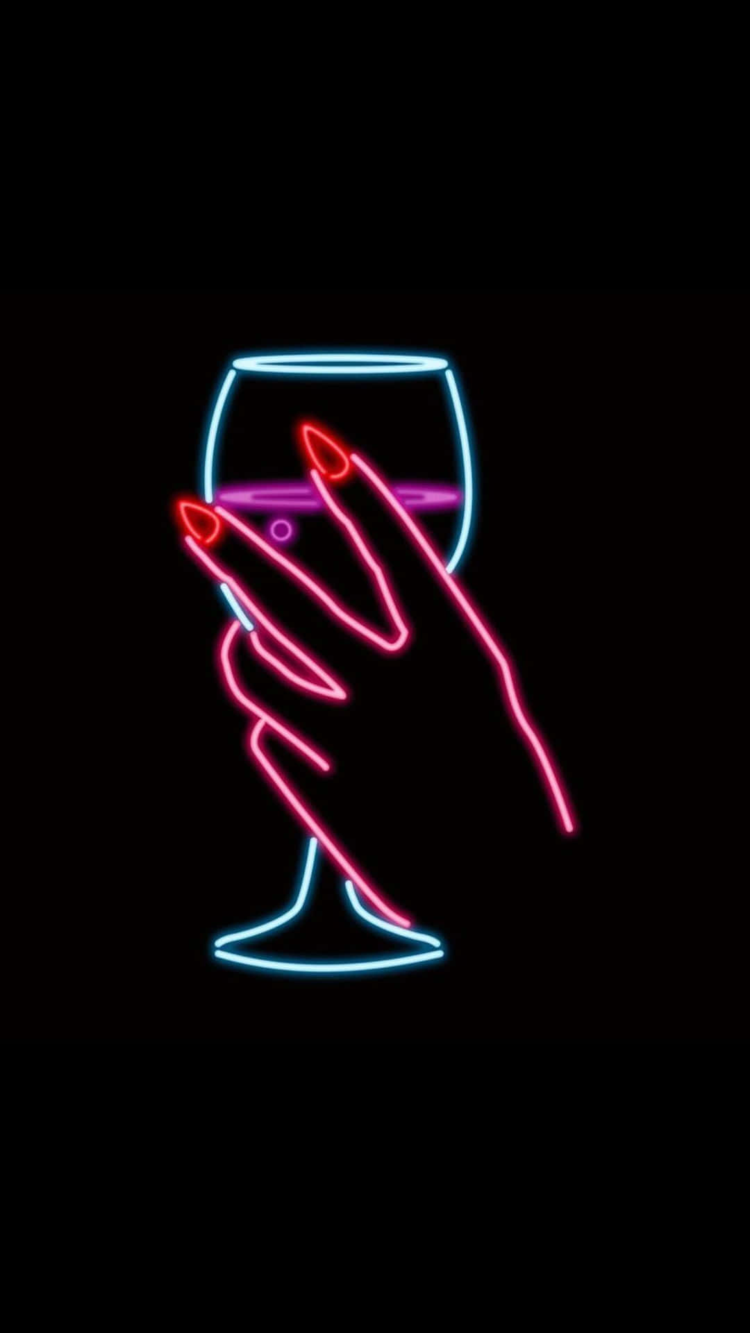 Neon Hand Holding Wine Glass Wallpaper