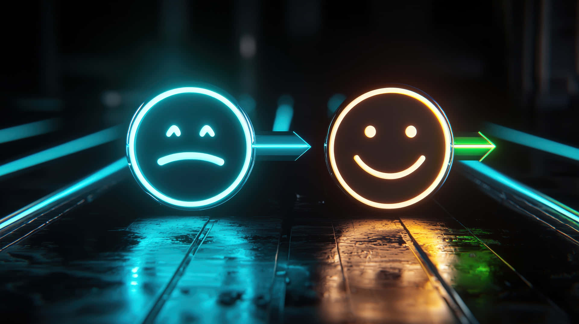 Neon Happy And Sad Faces With Directional Arrows Wallpaper