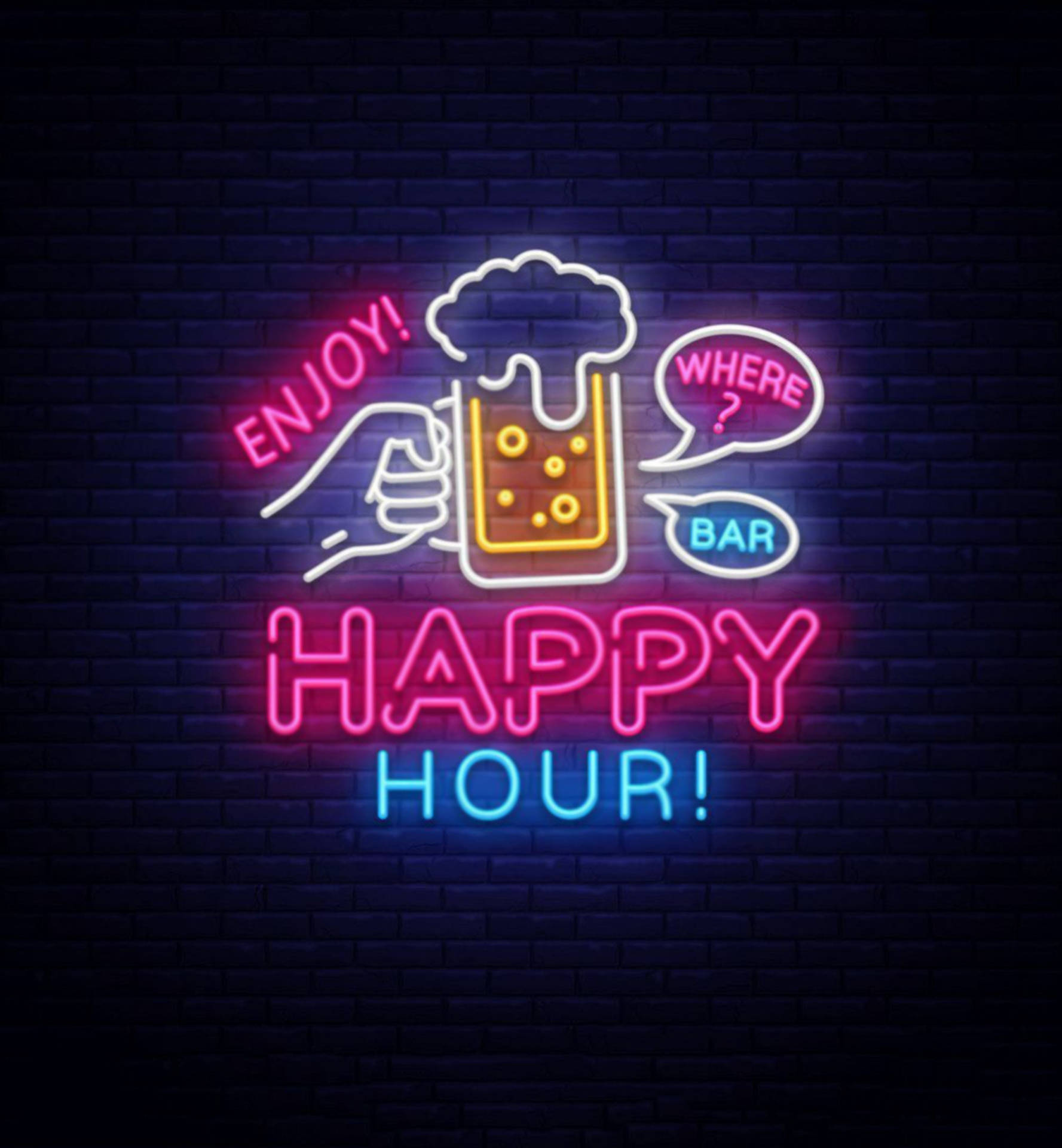 Neon Happy Hour Sign Wallpaper
