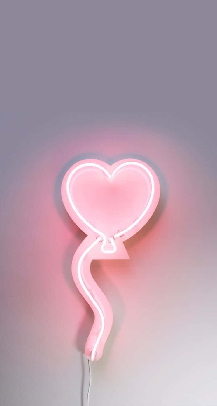 Pink Neon Heart Balloon Light Wallpaper