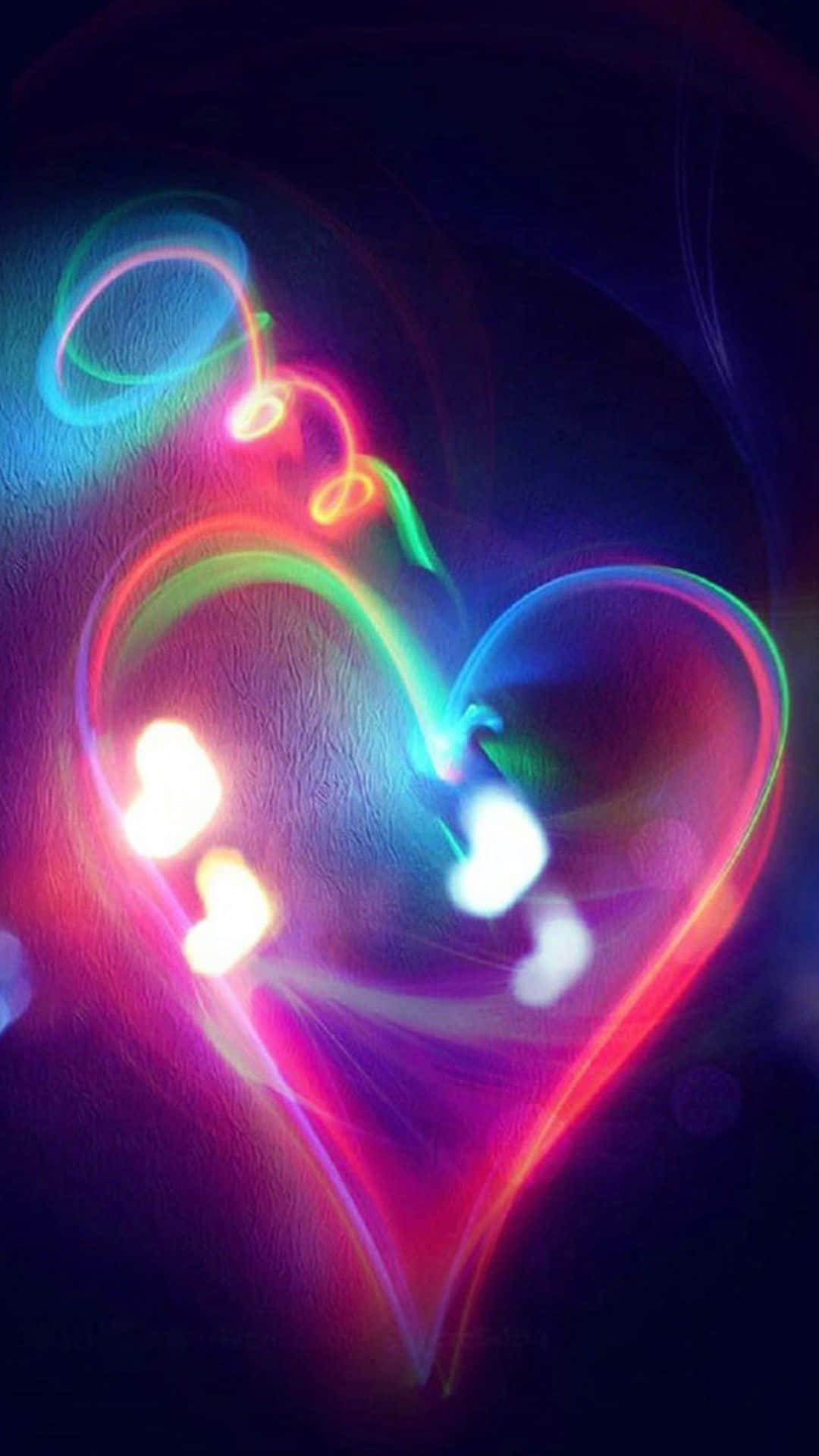 Rainbow Colored Neon Heart Light Writing Photograph Wallpaper