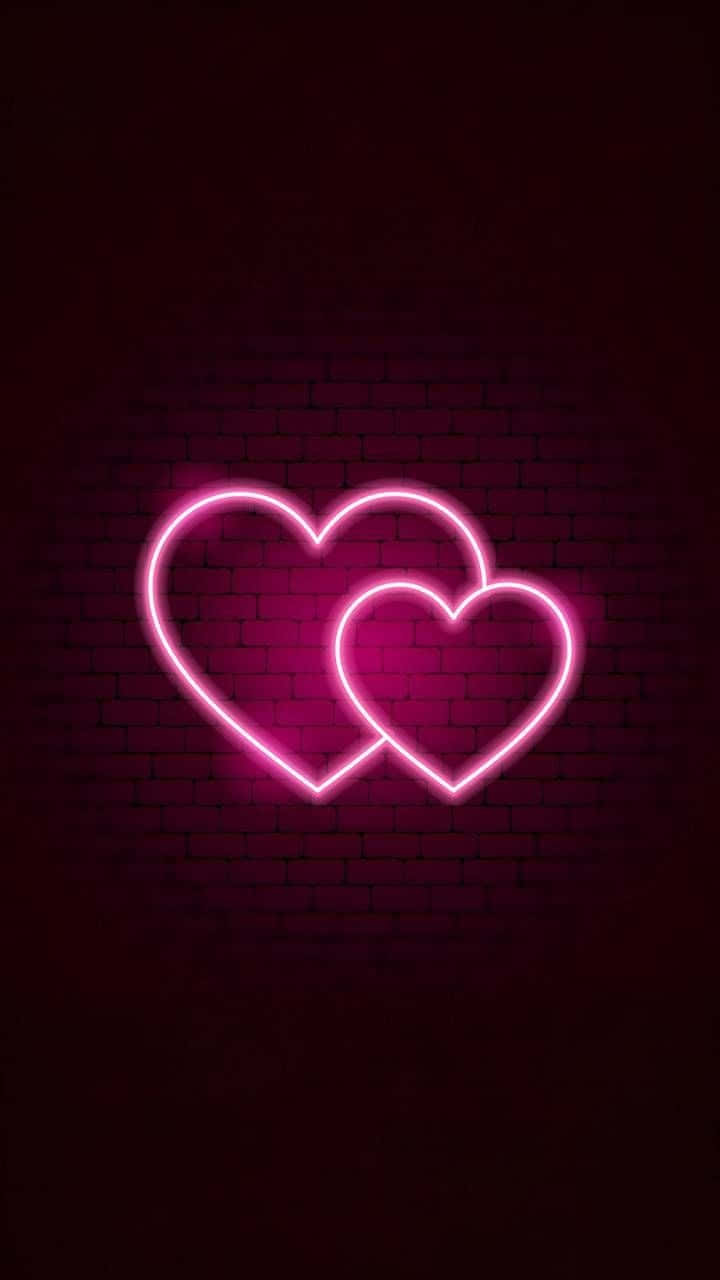 Two Pink Neon Hearts With Brick Wall Wallpaper