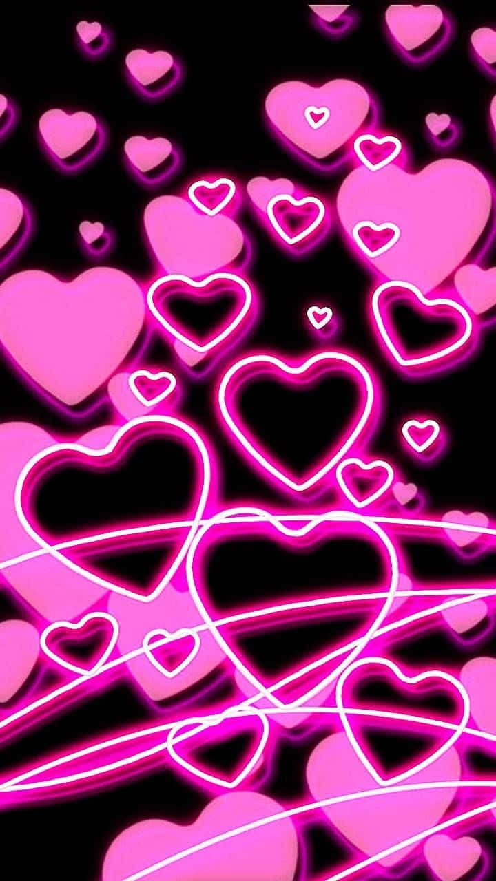 Pink Neon Heart Lights Digital Illustration Wallpaper