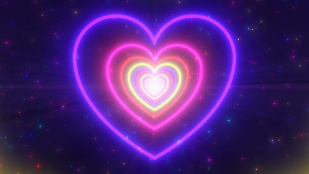 Aesthetic Purple Galaxy With Neon Hearts Tunnel Wallpaper