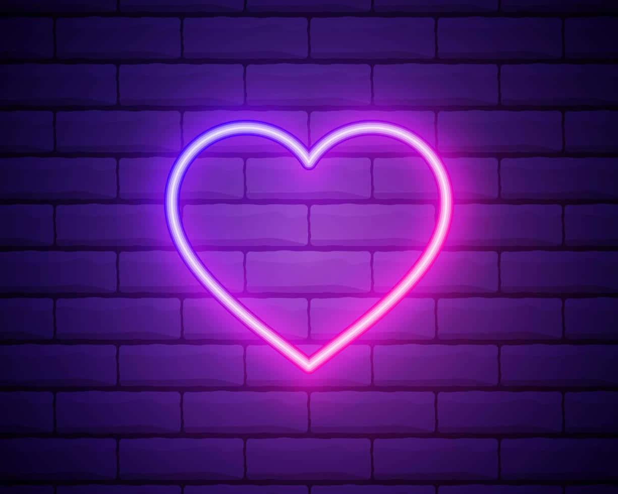 Neon Heart Glow Purple Aesthetic Wall Wallpaper