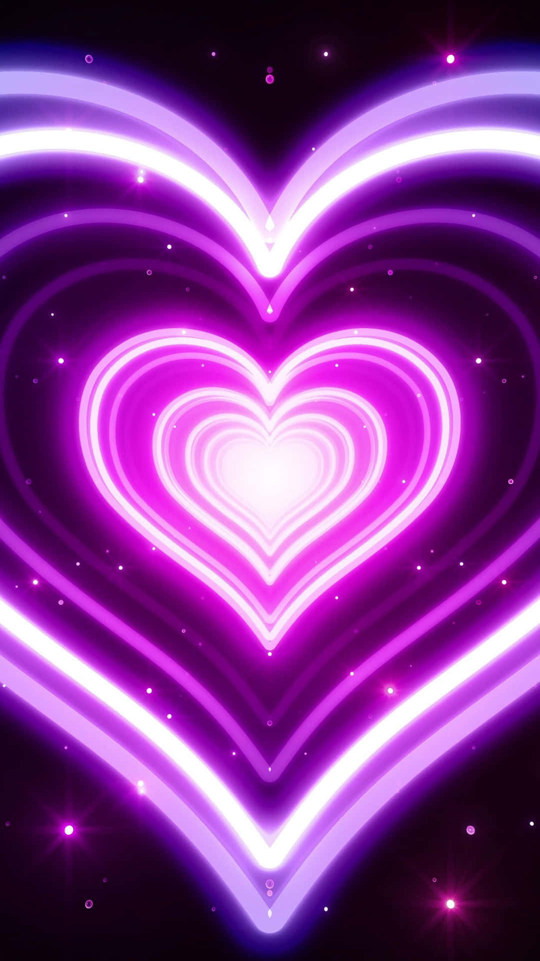 Purple Galaxy Neon Hearts Pattern Portrait Wallpaper