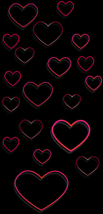Neon Heart Pattern Black Background PNG