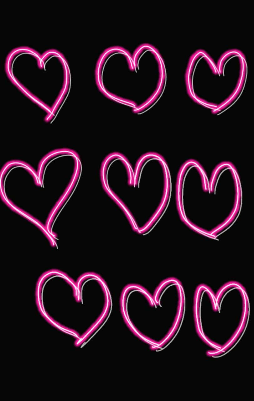 Pink Neon Hearts Digital Art Wallpaper