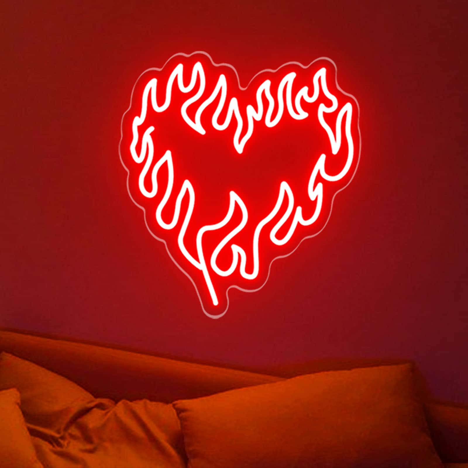 Neon Heart Wall Art Light Red Aesthetic Wallpaper