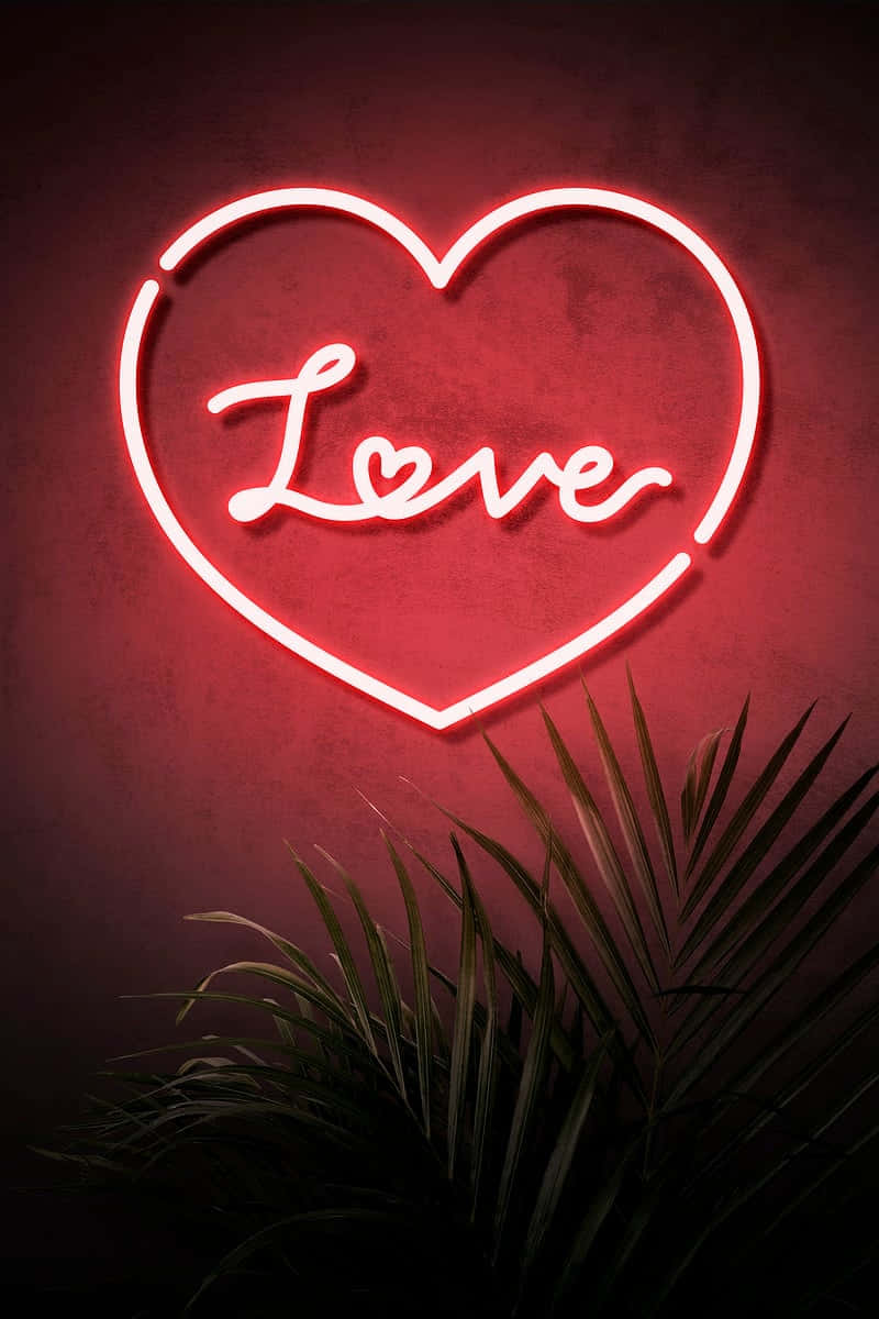 Pink Neon Heart Light With Love Text Digital Illustration Background