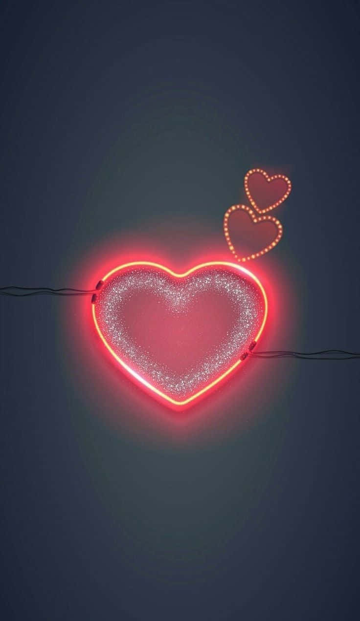 Dark Red Neon Hearts Wall Light Wallpaper