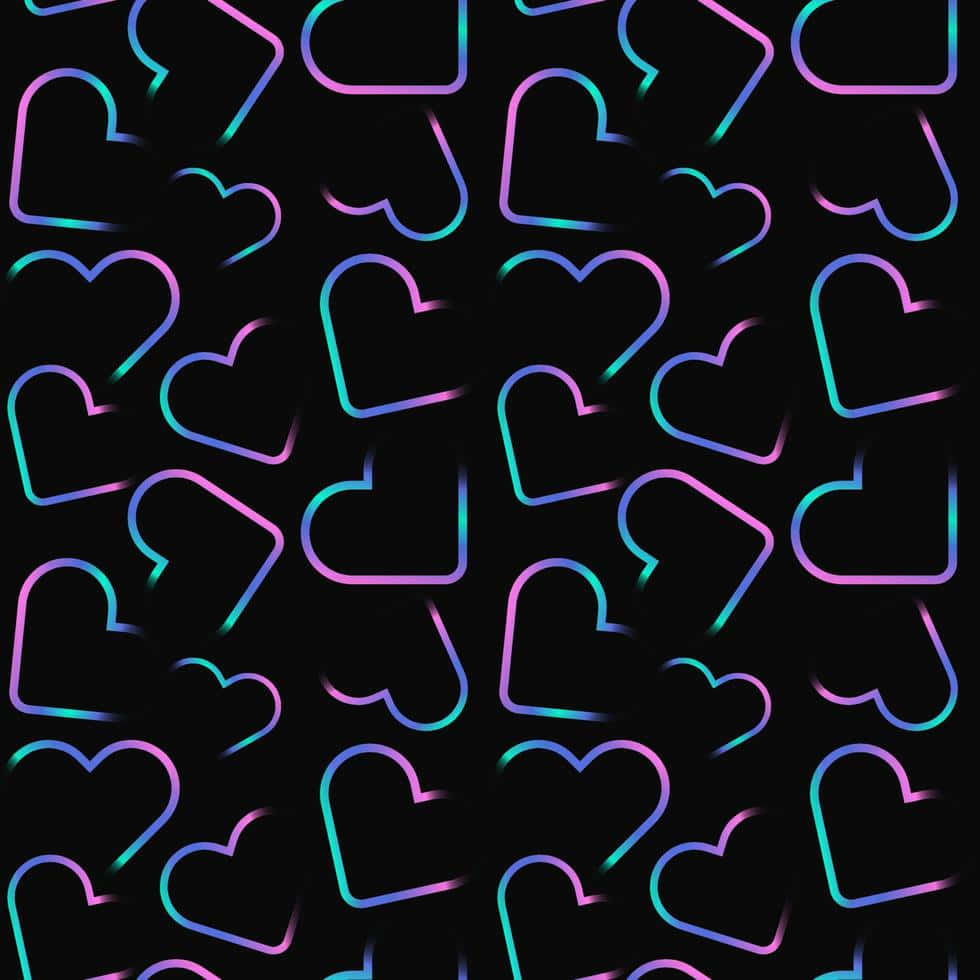 Neon_ Hearts_ Pattern_ Black_ Background Wallpaper