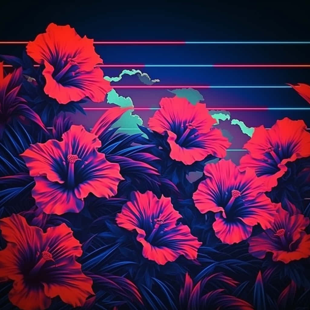 Neon Hibiscus Dreamscape Wallpaper