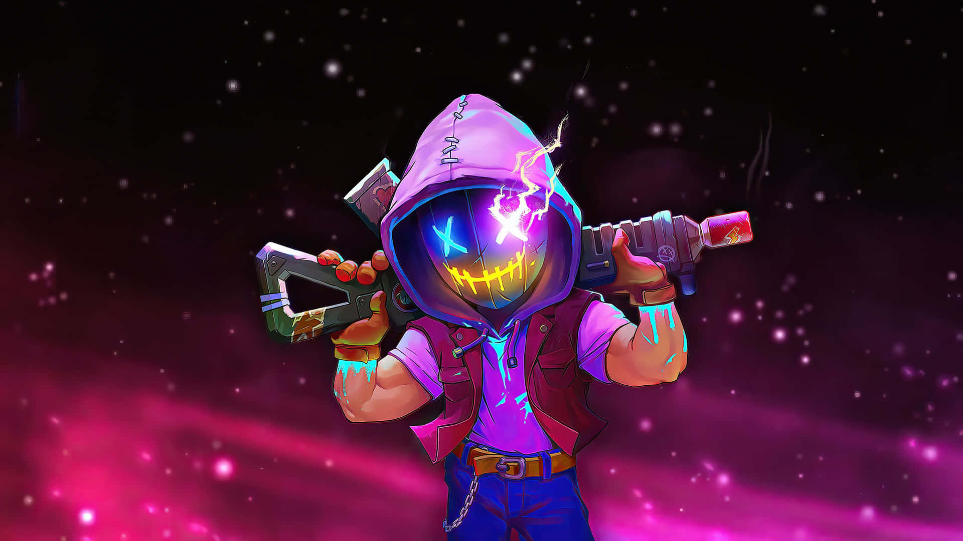 Neon Hooded Figurewith Energy Weapon Wallpaper