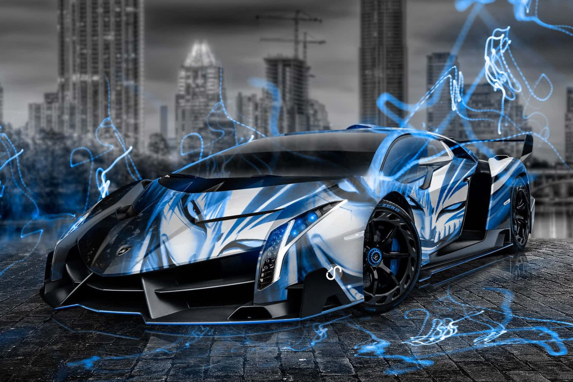 Neon Infused Lamborghini Urban Backdrop.jpg Wallpaper