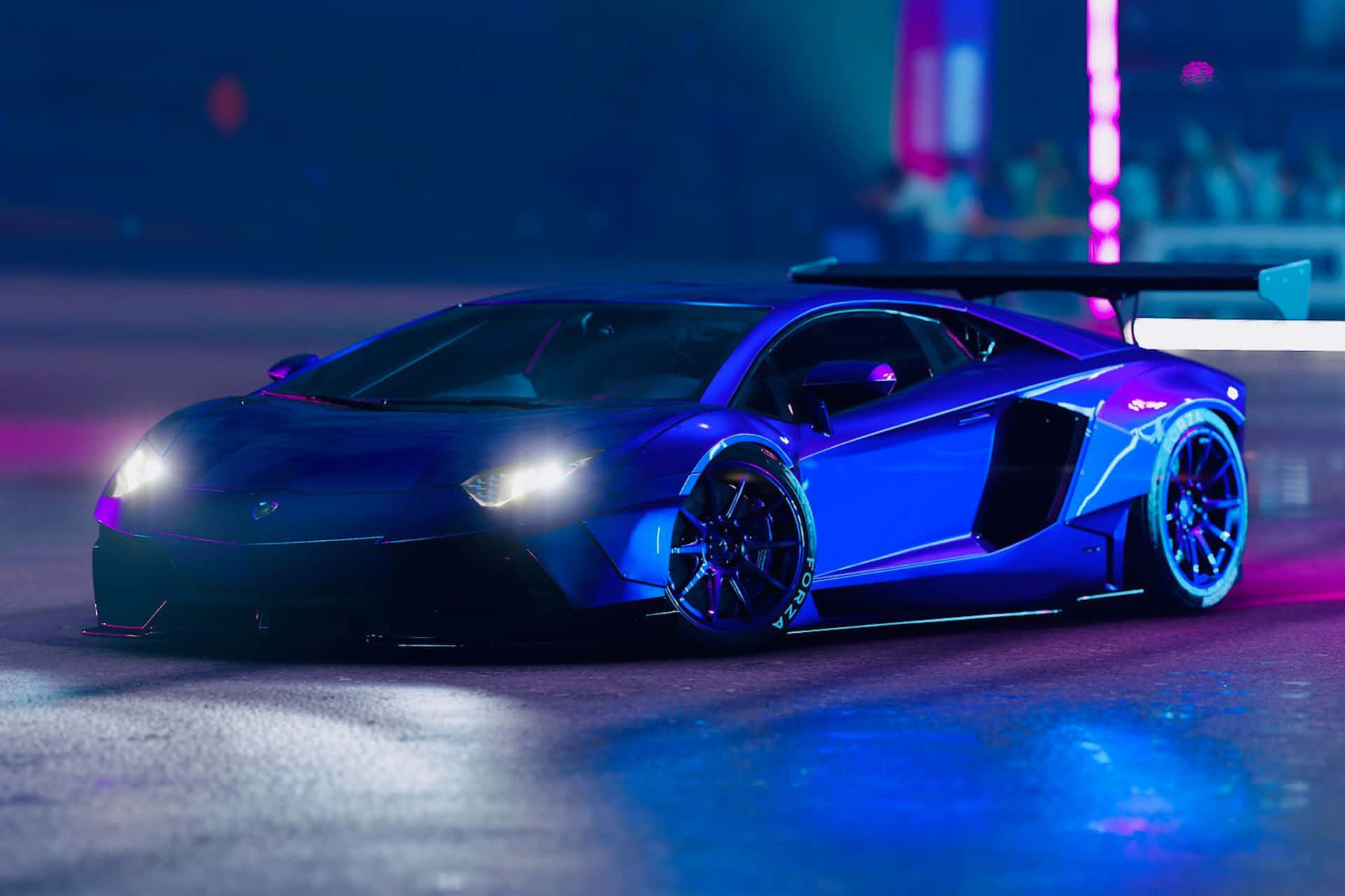 Neon Infused Nighttime Lamborghini Wallpaper