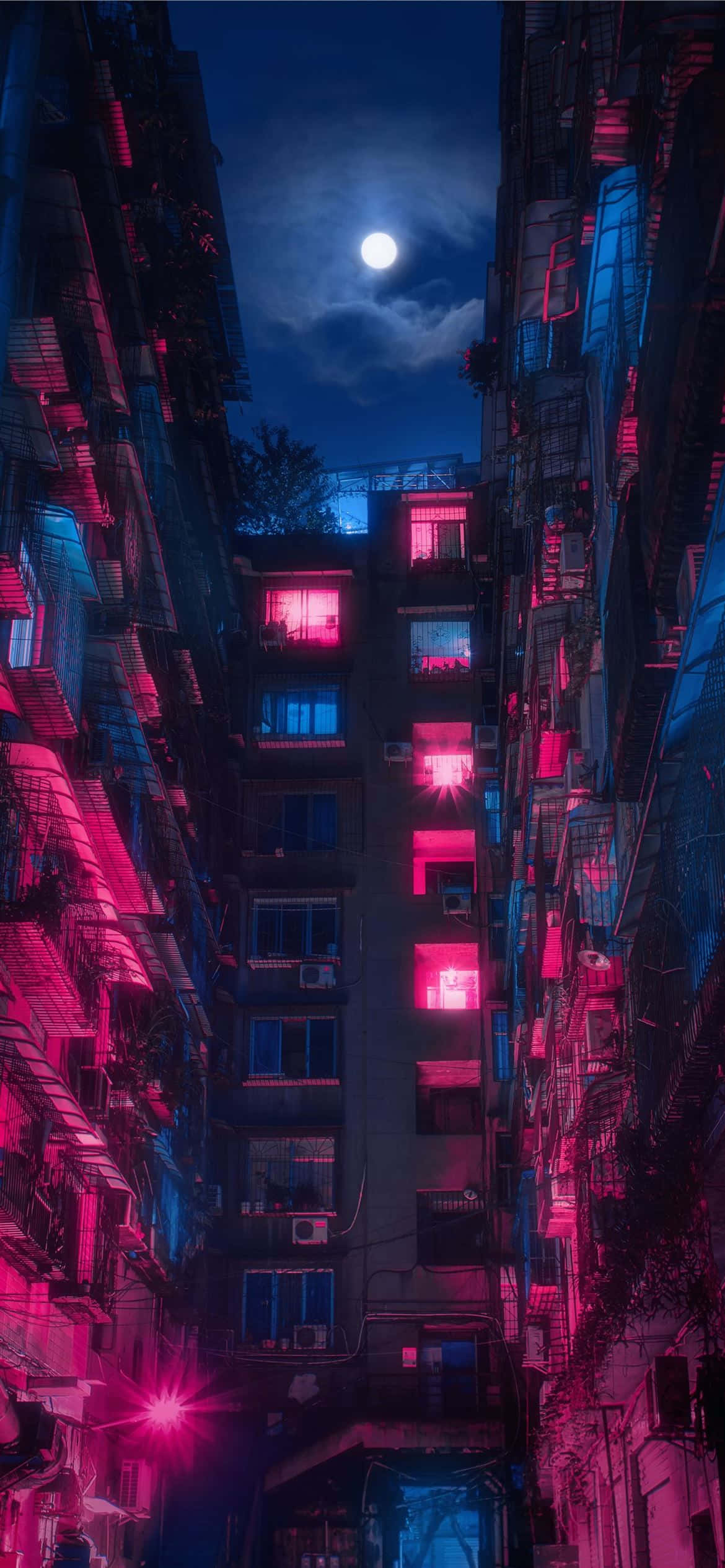 Neon Jungle: A Modern Urban Oasis Wallpaper