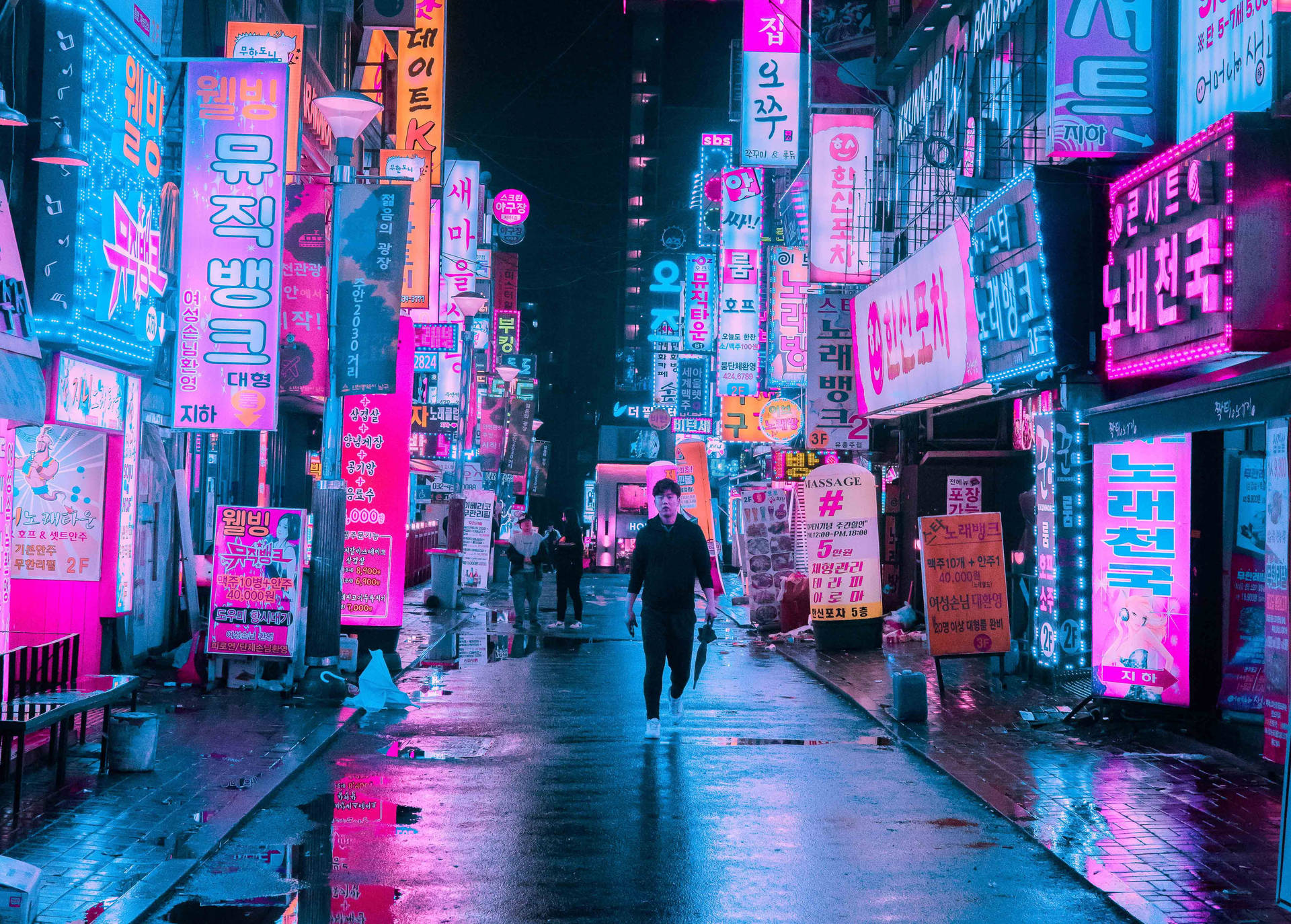 Neon-koreanische-stadt 4k-pc-hintergrundbild Wallpaper