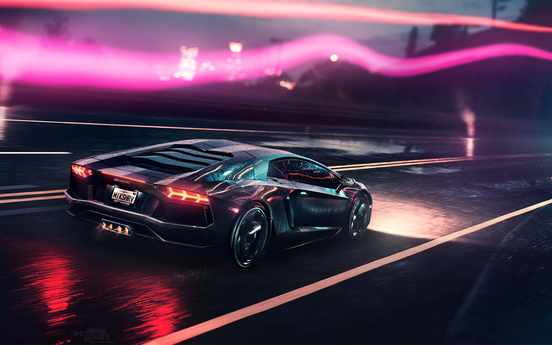 Brilhodo Lamborghini Neon Deslumbrante. Papel de Parede