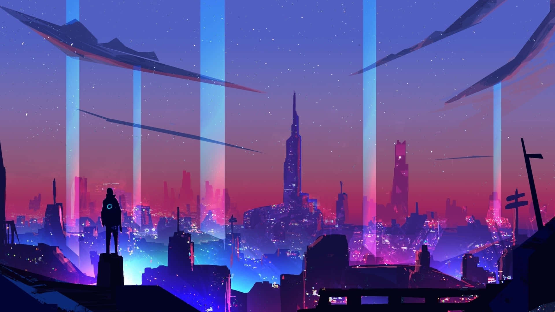 Neon Landscape At Twilight Wallpaper