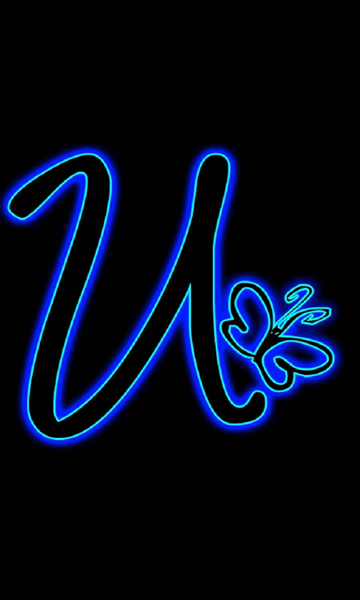 Neon Letter U With Butterfly