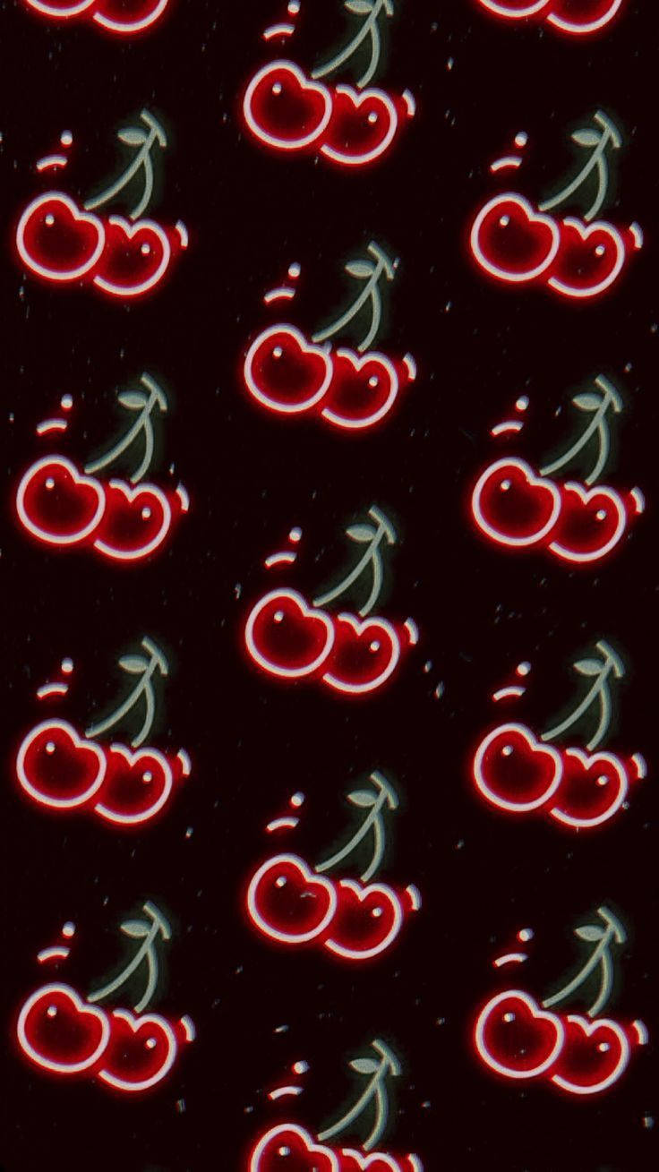 Neon Light Cherries Retro Aesthetic Iphone Wallpaper