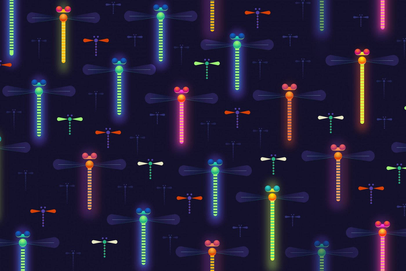 Neon Light Dragonflies Wallpaper