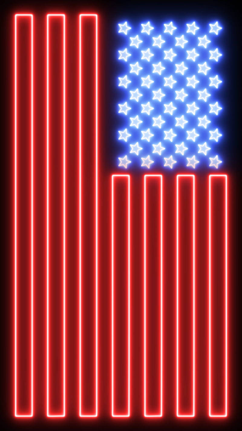 Fondode Pantalla De La Bandera Americana Iluminada Con Luces De Neón Para Iphone. Fondo de pantalla