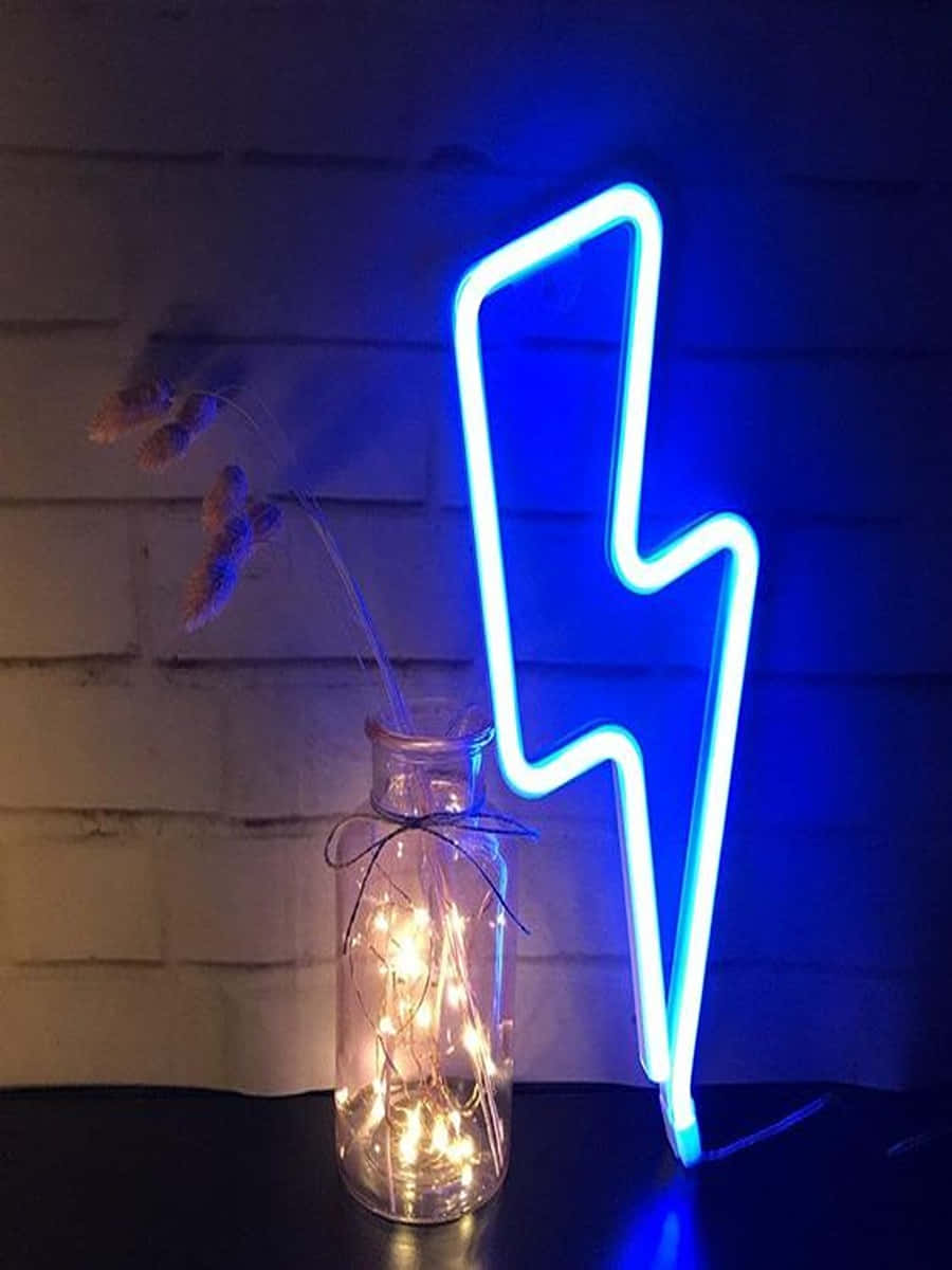 Blue Neon Lightning And Flower Bottle Wallpaper