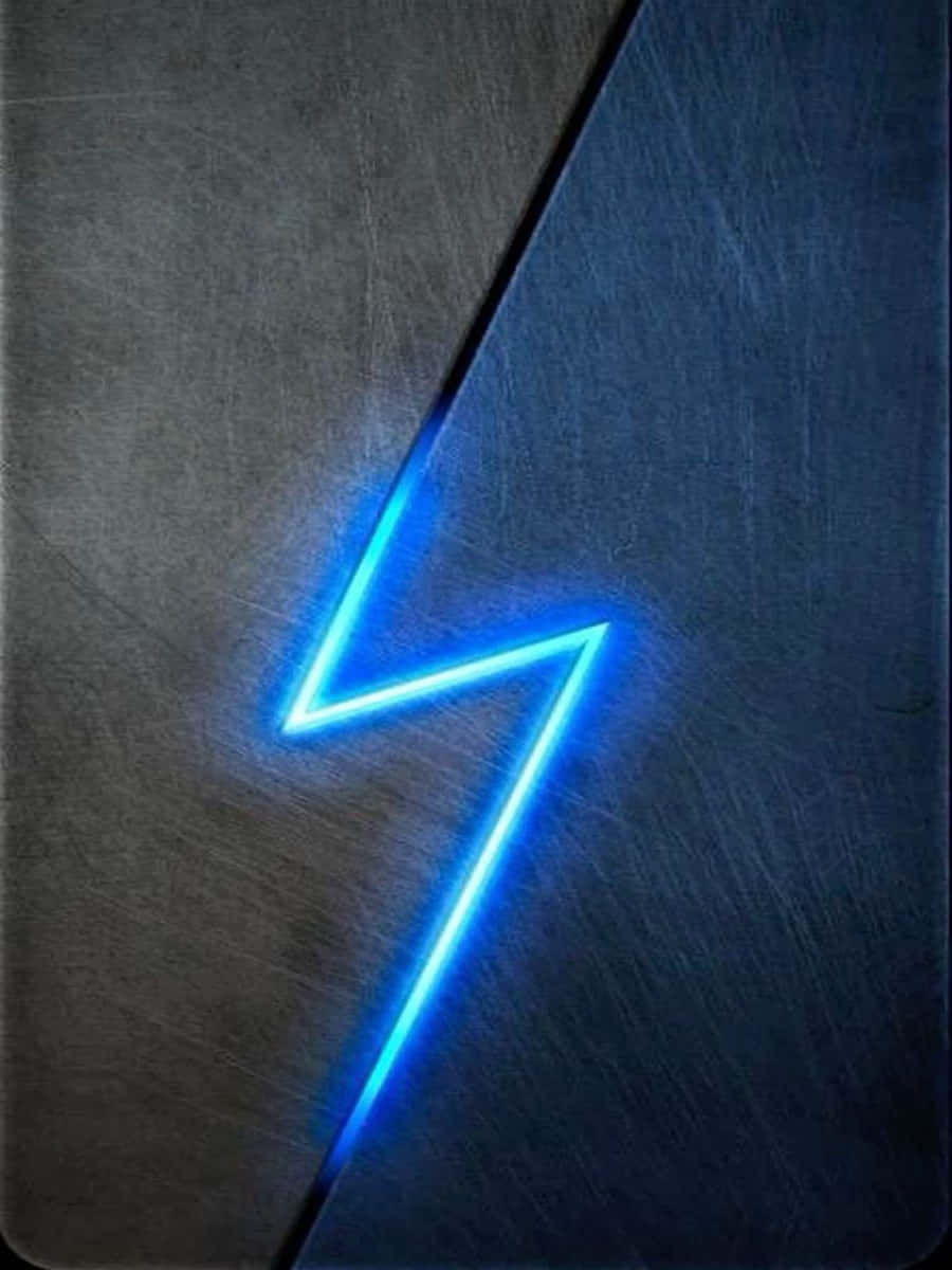 Blue Neon Lightning Bolt In Metal Wallpaper